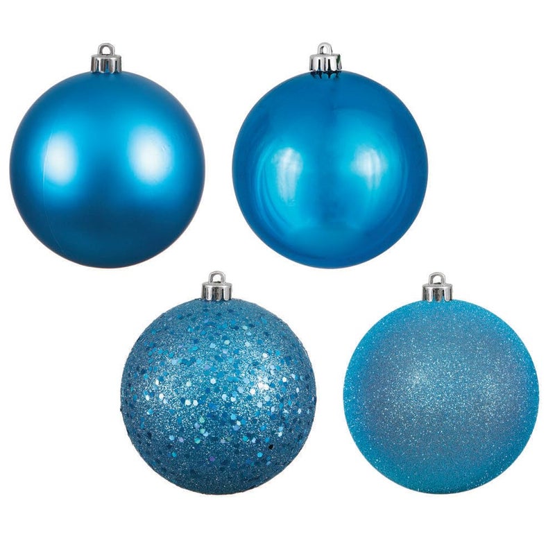 Vickerman 4" Turquoise 4-Finish Ball Ornament Assortment, 12 per Box - Image 1